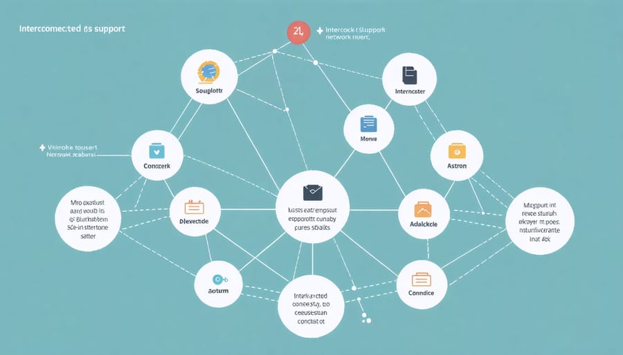 Visual diagram showing connections between family, school, community, and peer support systems