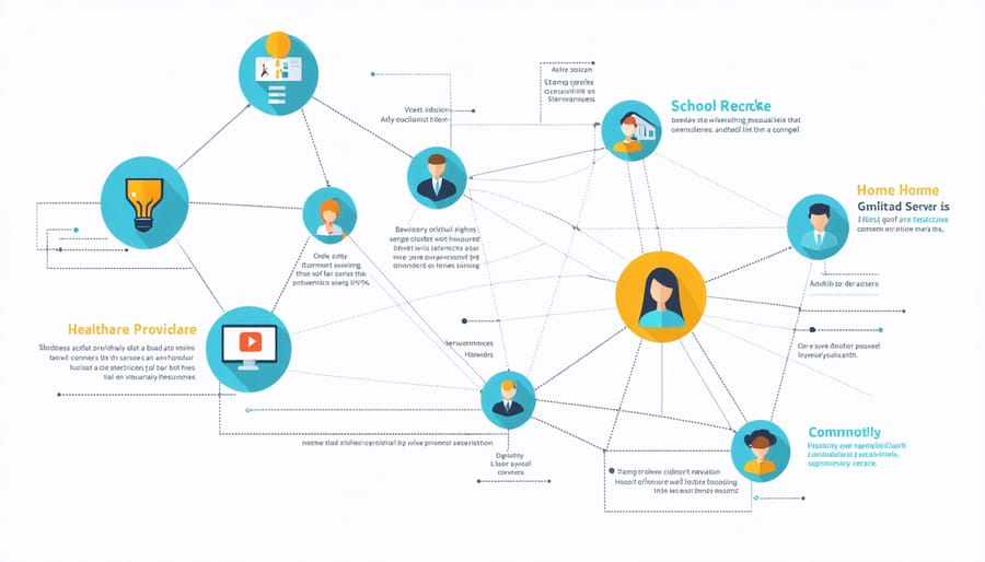 Visual diagram of community support team network and connections between different support services