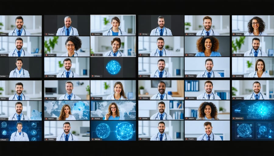 Mental health professionals collaborating in a virtual meeting environment