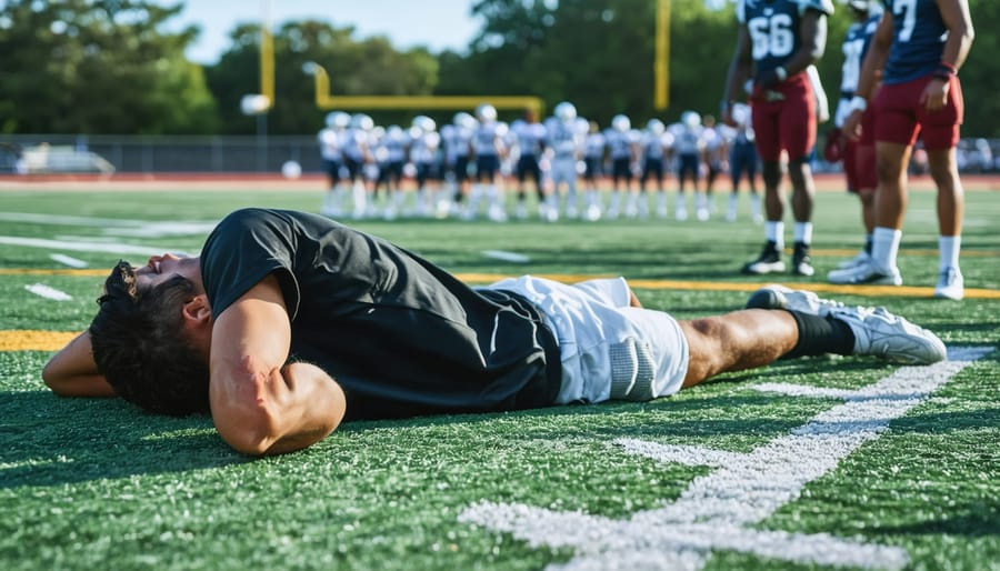 Exhausted young athlete showing signs of sports burnout during practice