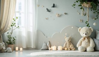 Visually calming room setup for an autistic child, featuring soft lighting, muted colors, and minimal decorations to reduce visual stimulation.