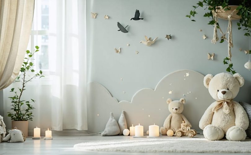 Visually calming room setup for an autistic child, featuring soft lighting, muted colors, and minimal decorations to reduce visual stimulation.