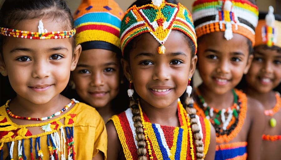 Children from different backgrounds engaging in traditional cultural practices and modern activities