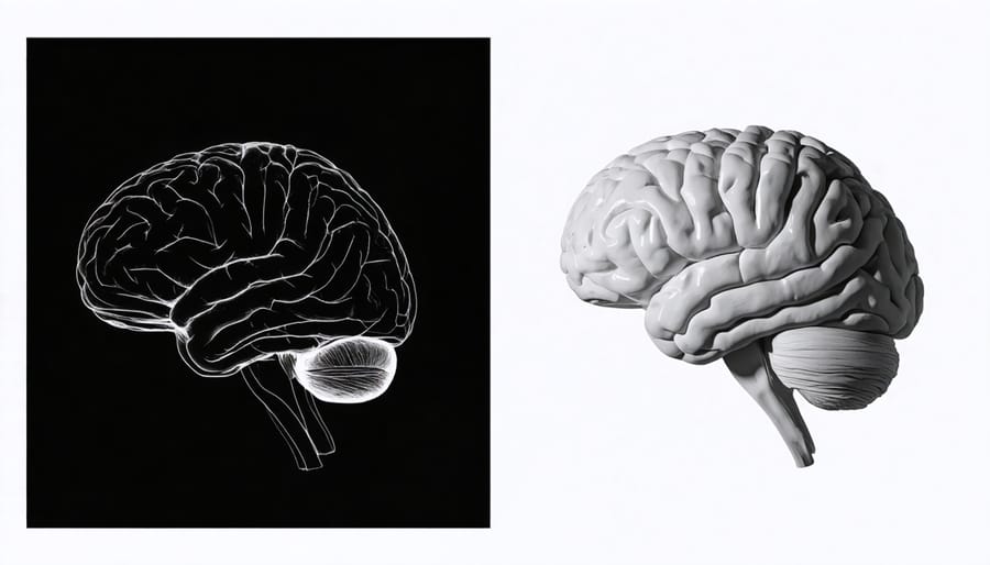 Side-by-side brain activity scans comparing normal and sleep-deprived brain states